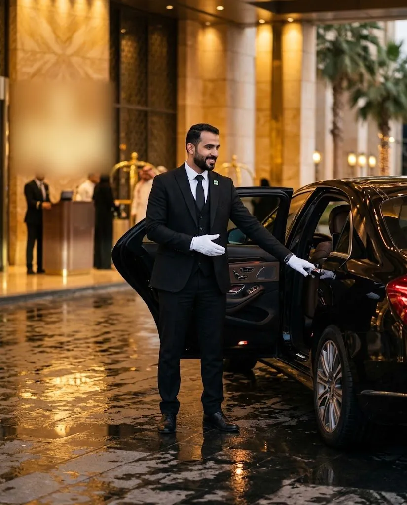 Chauffeur holding the car door open for a guest