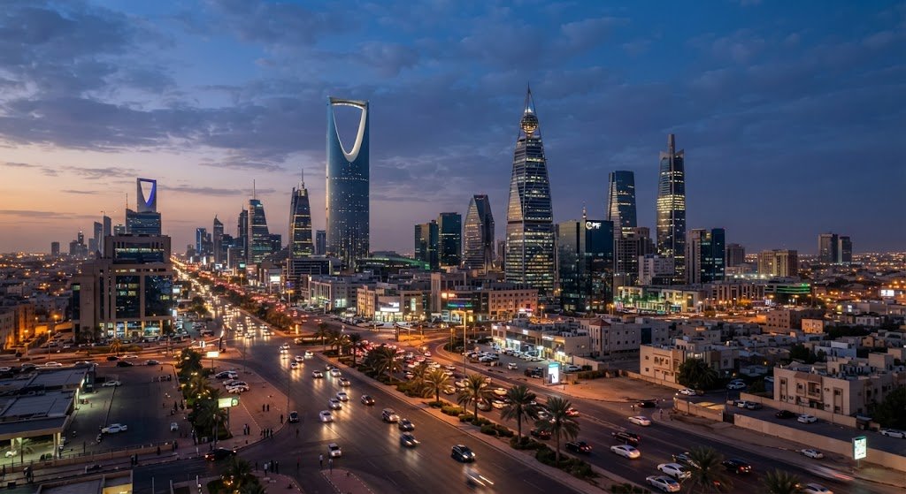 Luxury transportation Saudi Arabia - Riyadh skyline at night